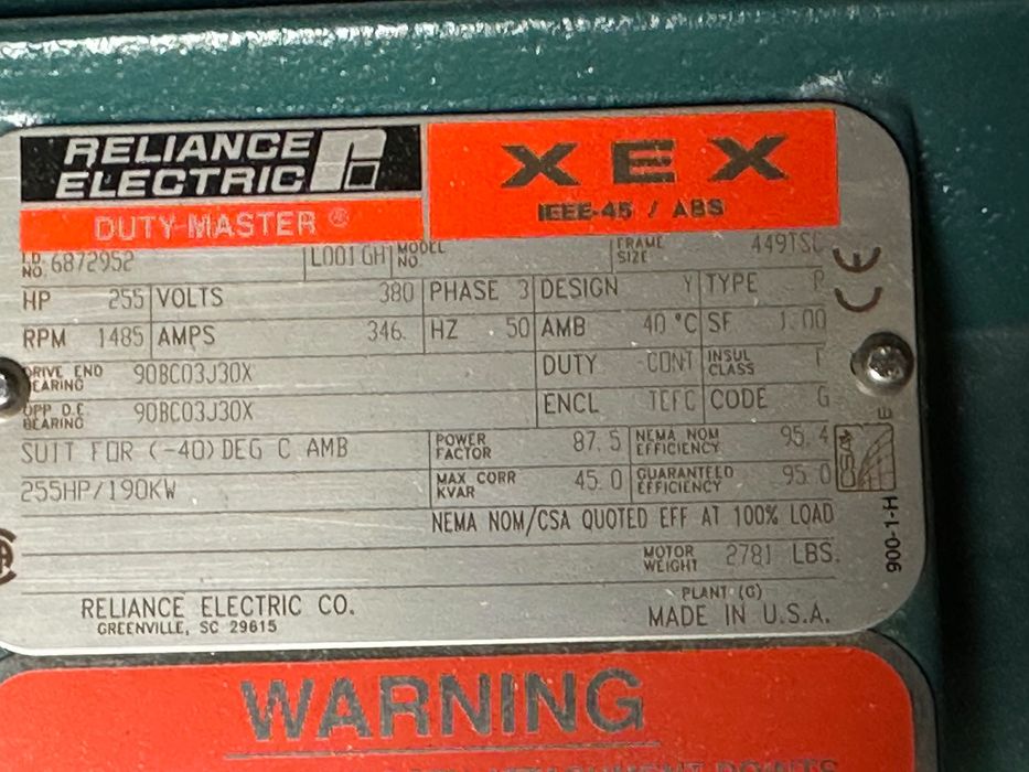 Motor Electric Industrial 190 kW (255 CP) RELIANCE ELECTRIC - NOU, Standard Marin ABS