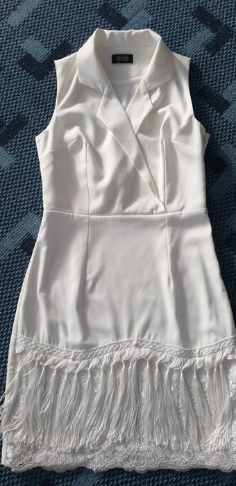 Rochie alba tip sarafan cu franjuri