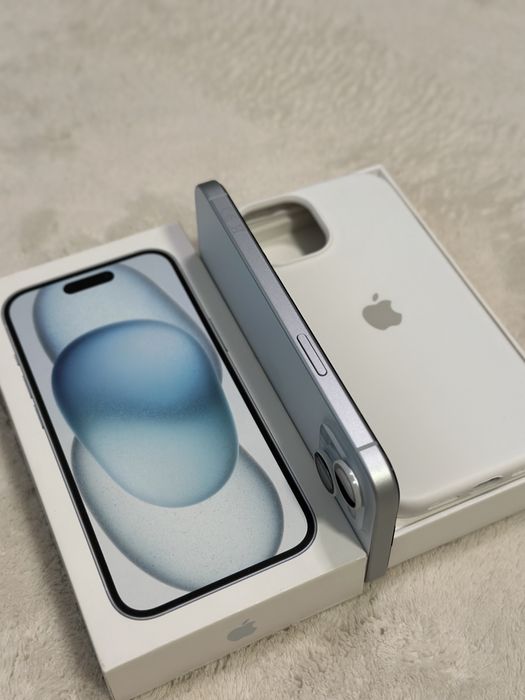 iPhone 15 Blue 128 GB 93% ca nou + folie si cutie / husa apple
