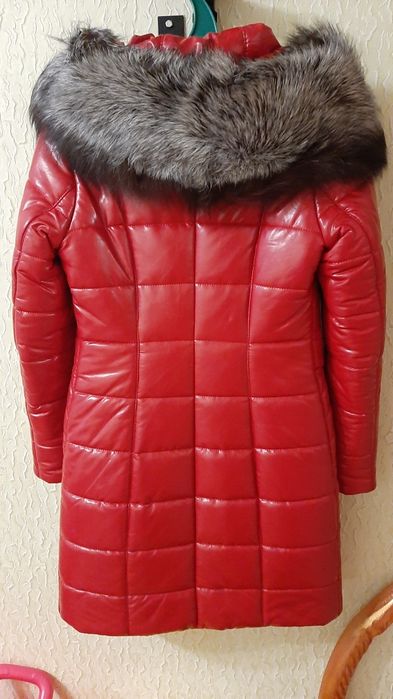 Пуховик зимний эко кожа