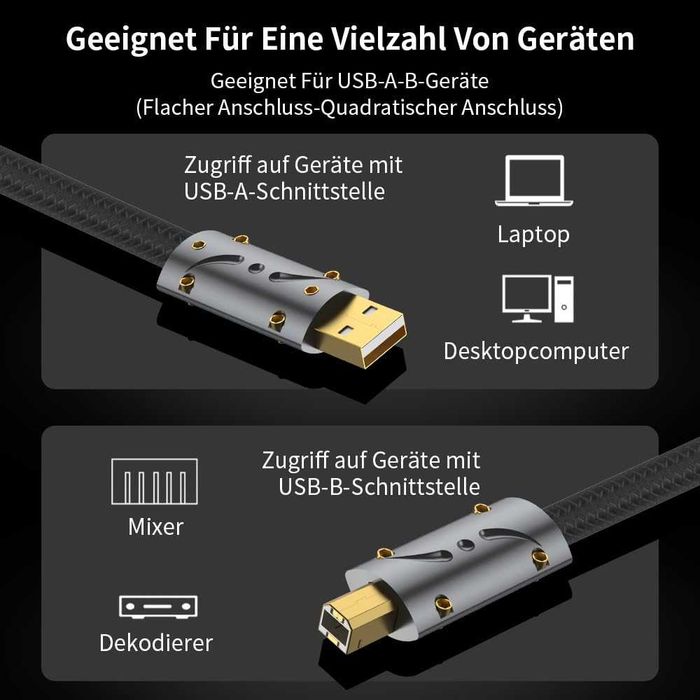 Viborg HiFi USB кабел 0,6 м USB 2.0 тип A до B кабел Посребрен OFC