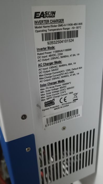 Invertor hibrid fotovoltaic easun 11kw, 60-500v dc,  wifi integrat aplicația Smart ess