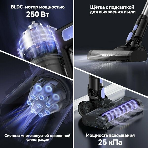 Беспроводной вертикальный пылесос мощный V70, 25000 Па, 2 в 1 пылесос