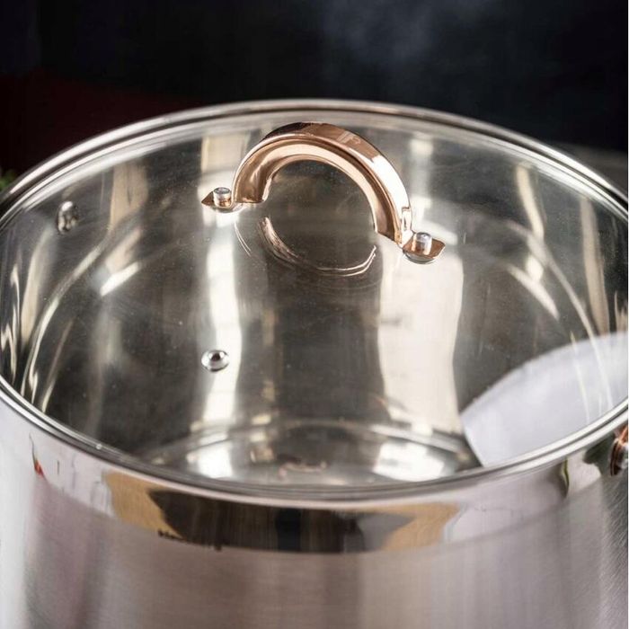 Oala din inox cu capac din sticla, diametru 24 cm, capacitate 8.6