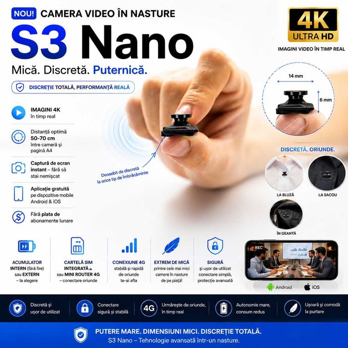 Casti de copiat Profesionale - Camera Video iCheat S3 Nano 4K Nasture