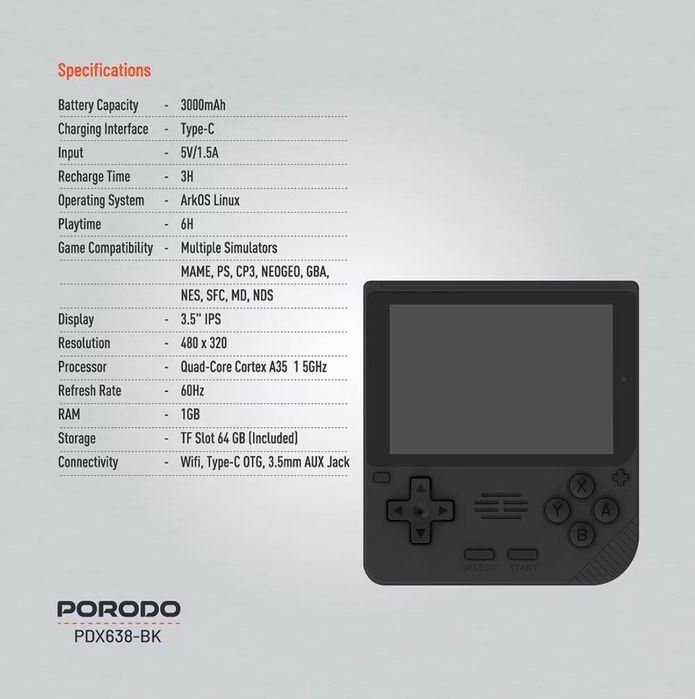 Porodo PDX638 — Retro Arcade Game Consoleo'yin pristavkasi atv12