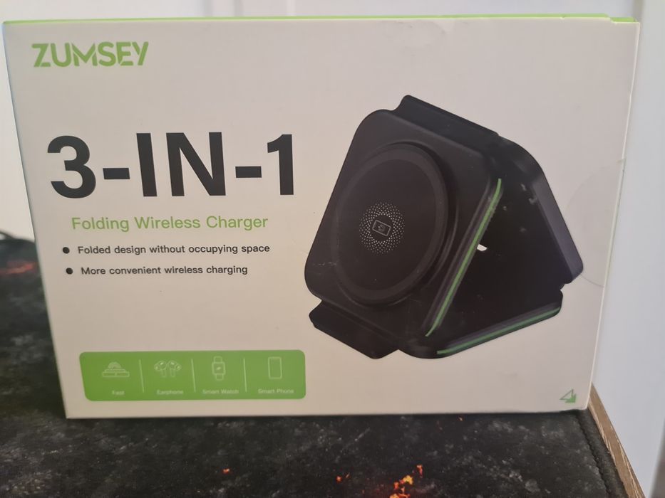 Stație de încărcare pliabila wireless 3 în 1 pt telefoane și ceasuri