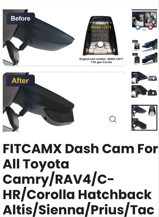 FITCAMX  camera bord dedicata 4K, Toyota Corolla 2019-2022
