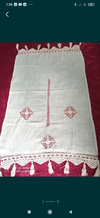 PROSOP/STERGAR țesut manual din  in,și croșetat manual