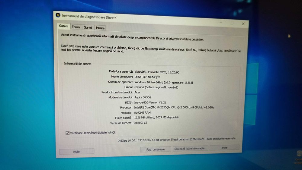 Laptop Acer aspire 5750g i7 2630qm