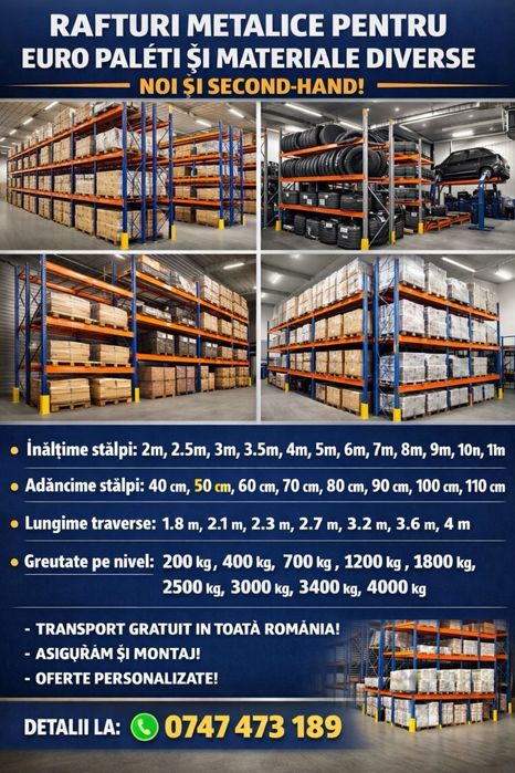 Rafturi metalice reglabile pentru paleti  si incarcarea manuala