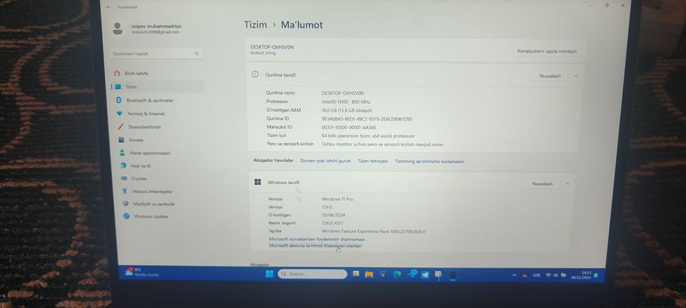 Noutbuk Ninkear a15 plus 1tb/16gb