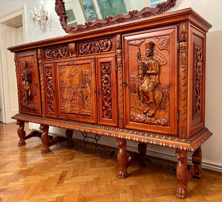 Mobilier din lemn masiv sculptat in stil neorenascentist spaniol baroc