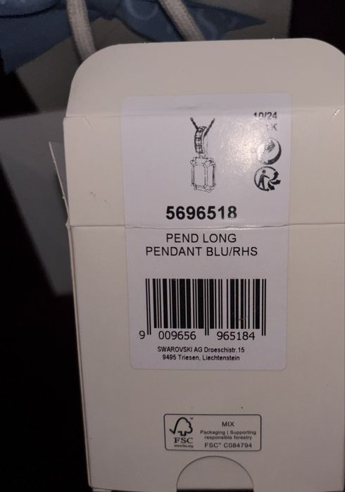 Pandantiv Millenia Swarovski octogonal, albastru, placat cu rodiu