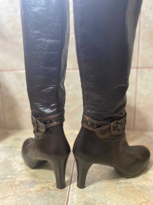 Cizme piele naturala, marime 40, toc 8,5cm, maro