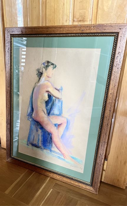 Антикварна картина масло платно смесена техника дърво орех Н.Певичаров