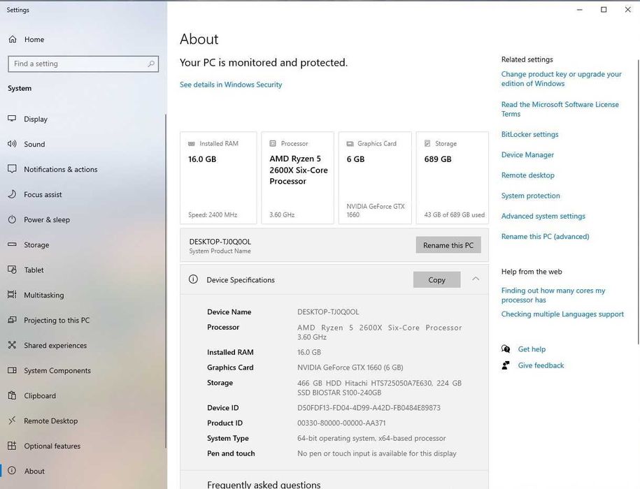 PC gaming Ryzen™ 5 2600x/ GTX 1660 6GB/ 16 Gb RAM/ SSD 240GB/HDD 500GB