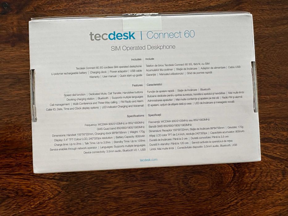 Tecdesk Connect 60 telefon fix wireless cu suport pentru cartela SIM in stare de NOU
