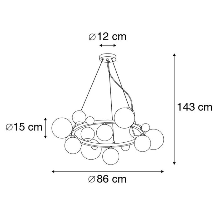 Дизайнерска лампа със стъклени кехлибарени балони