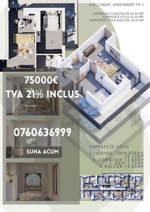 Apartament 2 Camere Receptie Finala Propietar TVA Inclus
