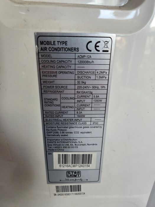Aparat de aer conditionat mobil star-light 12000