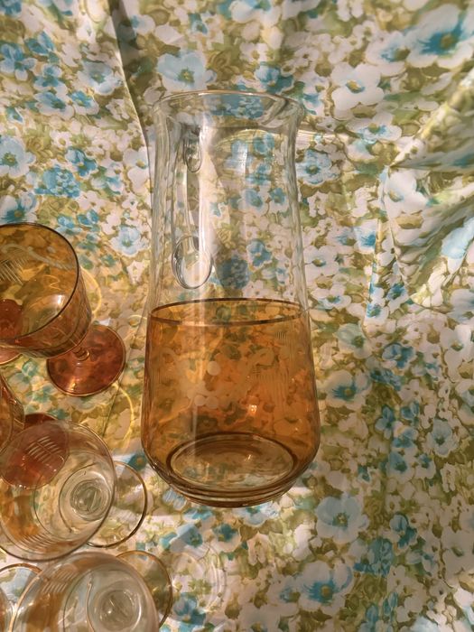 Стар антикварен винтидж кристален сервиз -ръчно гравиран