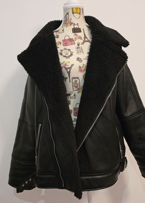 Jacheta imitație piele cu căptușeală tip borg  Topman