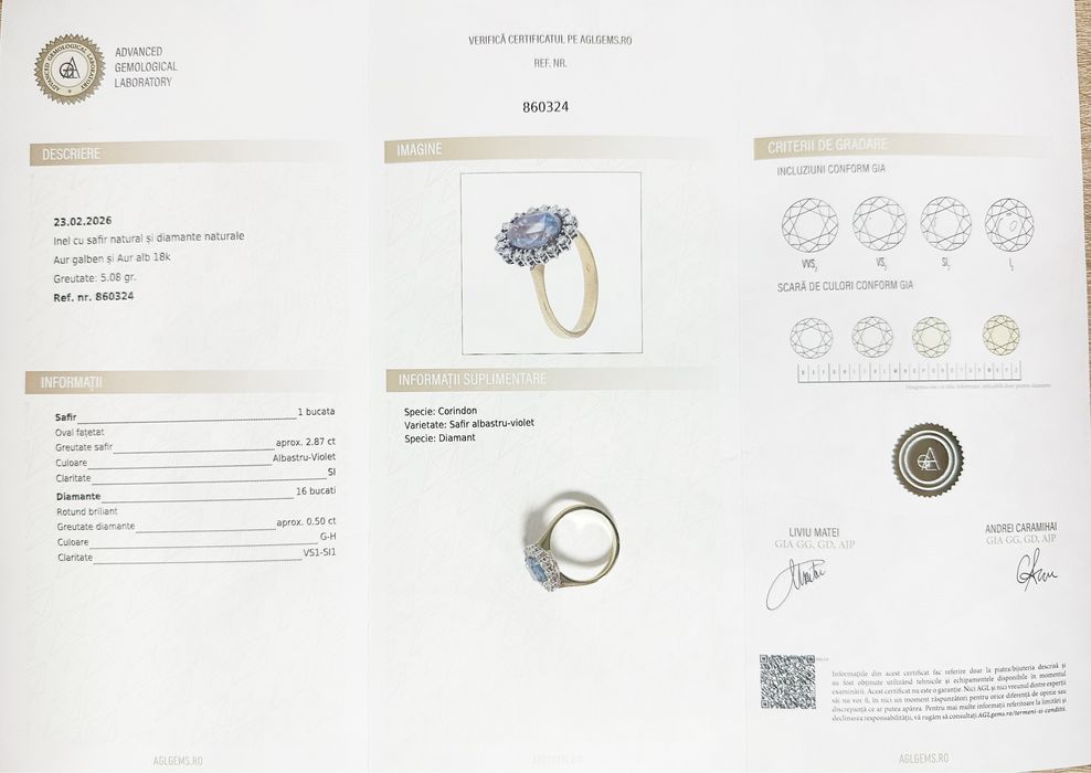 Inel din aur 18k cu safir si diamante naturale