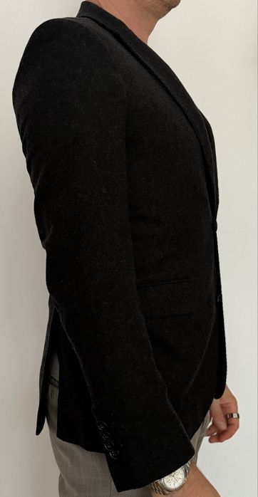Sacou Mango Man Slim Fit, lână Nova Fides Italia, antracit, mărimea 48