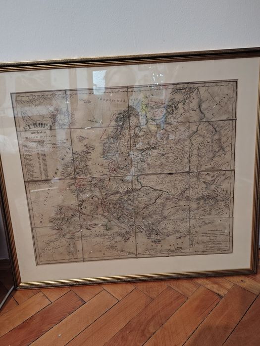 Harta originala 1830 a Europei, inramata