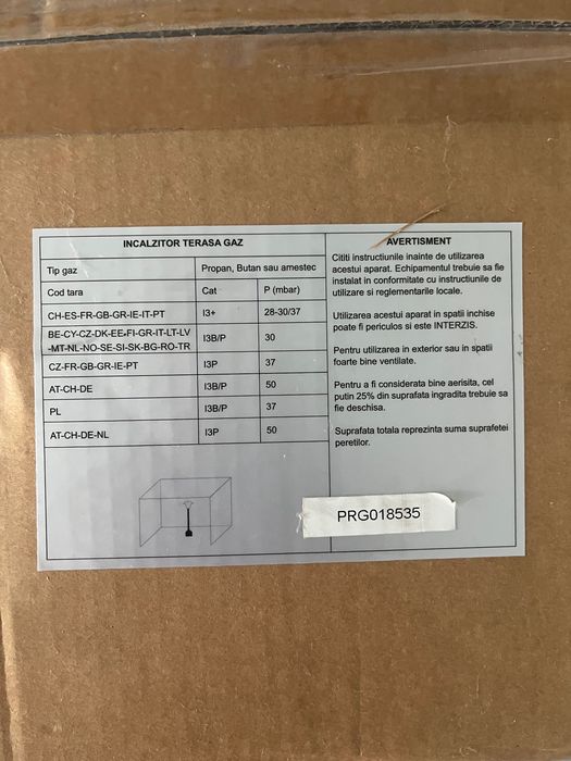 NOU: Incalzitor terasa gaz Zobo Putere 12,5W (ambalaj nedesfacut)
