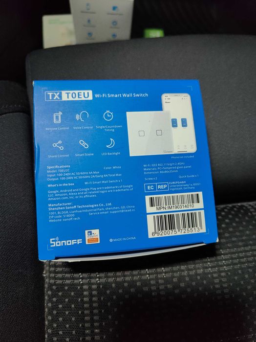 Întrerupător touch WiFi Sonoff 2 butoane sticlă albă