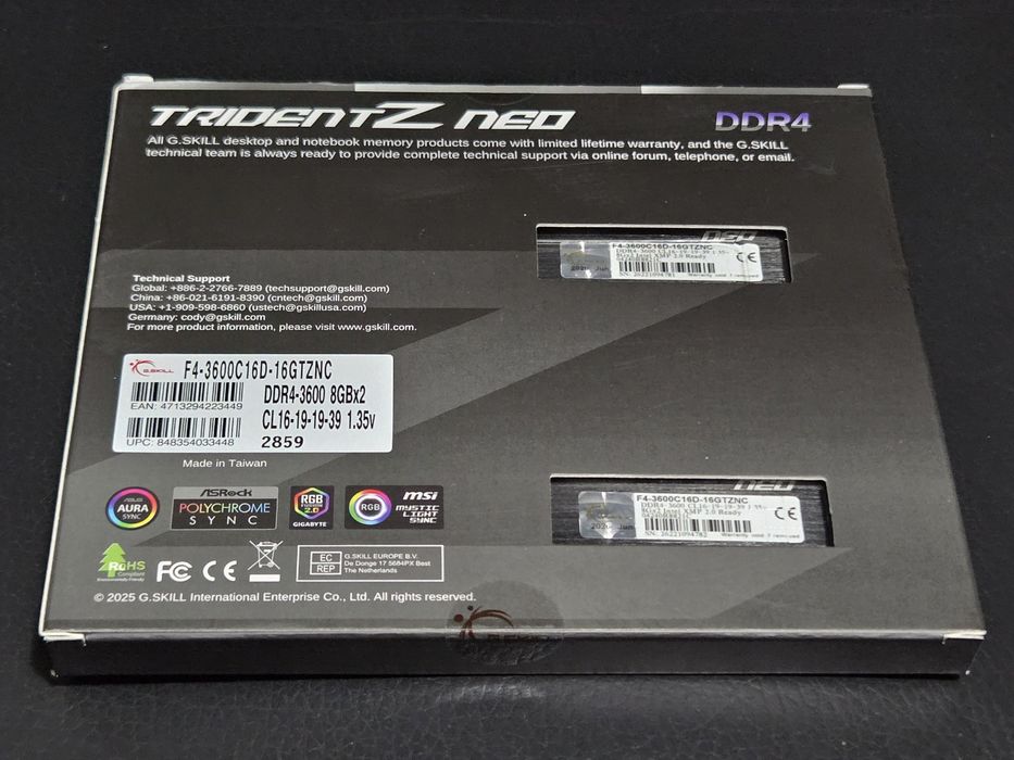 Kit Memorie RAM 16GB DDR4 3600MHz CL16 G Skill TridentZ RGB NEO F4-3600C16D-16GTZNC AMD AM4