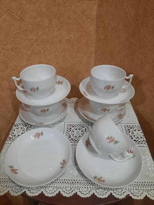 Чайные пары "Вербилки", белоснежный, легкий, тонкий, рельефный фарфор,
