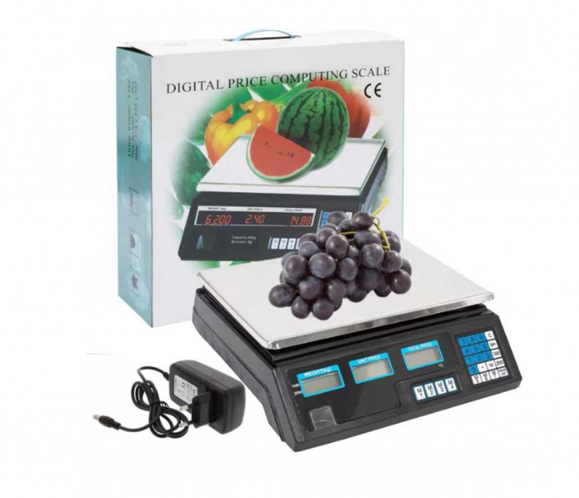 Електронна везна до 40 кг, включена батерия, цифрова,множество функции