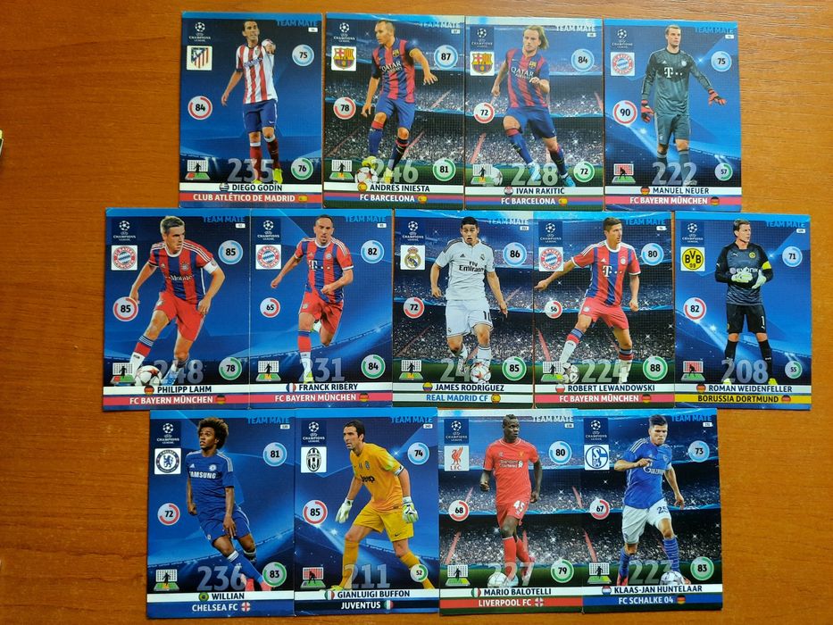 Lot 38 Cartonașe Panini Adrenalyn XL Champions League 2014/2015 – Stare Excelentă (Buffon, Pirlo, Ibrahimović, Modrić)