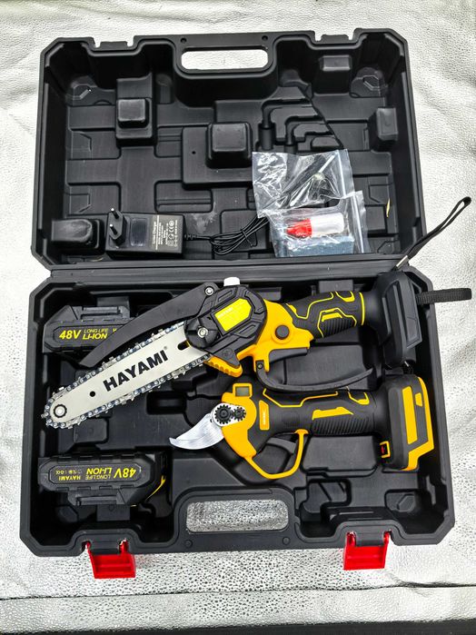 Set mini fierastrau lanț si foarfeca electrica Hayami 499 lei