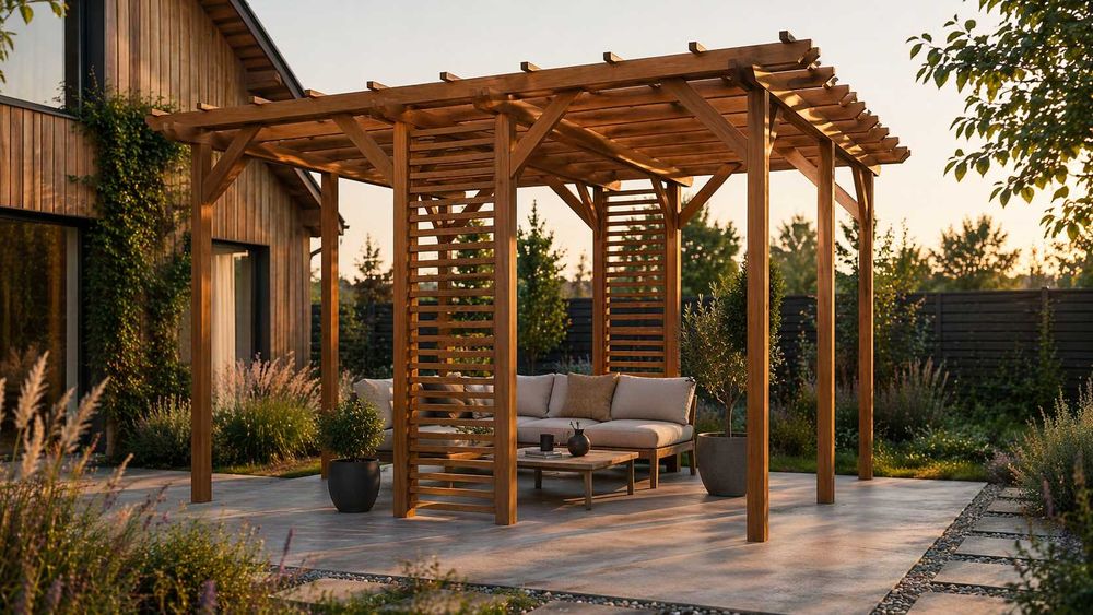 Пергола из клееного бруса 5×4 м | Просторная зона отдыха под ключ