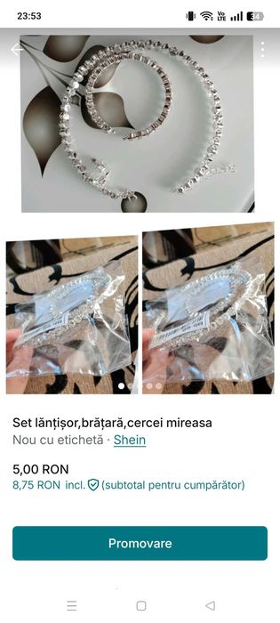 Set lănțișor brățară cercei mireasa (accesorii mireasa)