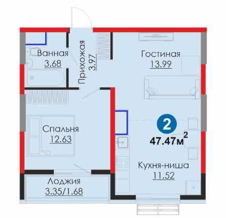 Комфорт-класс от NRG| 2-ком 47,47 м2| сдача  2026 г| 1м2 -1.630у.е.(S)