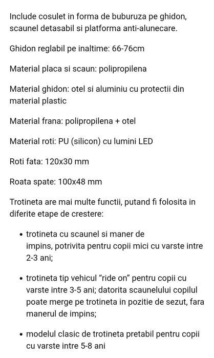 Trotinetă 5 în 1 cu scăunel și coș gărgăriță