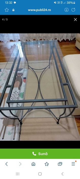 Masa de sticla cu structura de fier fortjat