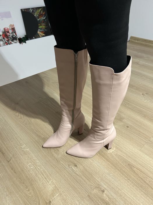 Cizme din piele naturala roz, marimea 38