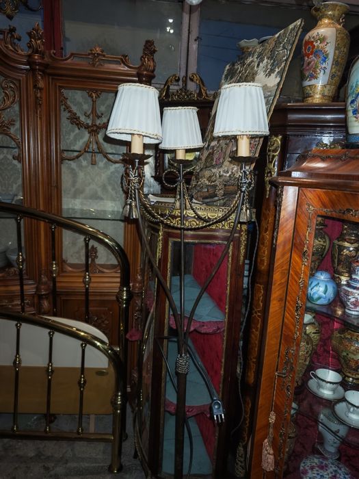 Антикварен лампион с бронзова плетеница три светлини 180см