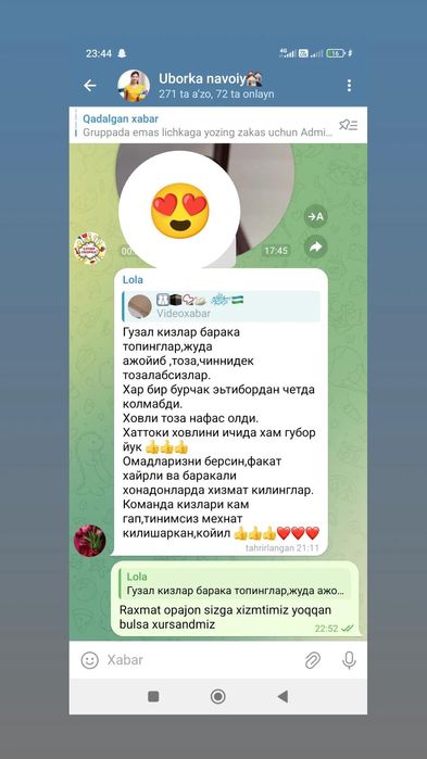 Uborka_navoiy_1 jamoasi Xalol va sifatli ishlaydi bizga sifat muhim