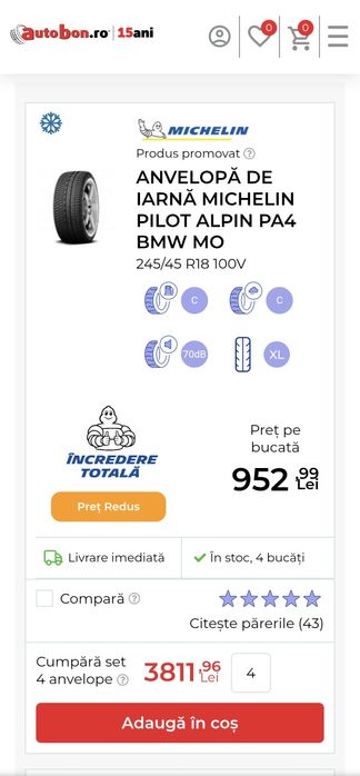 Anvelope Michelin Pilot Alpin PA4 245 45 r18 iarna omologate BMW