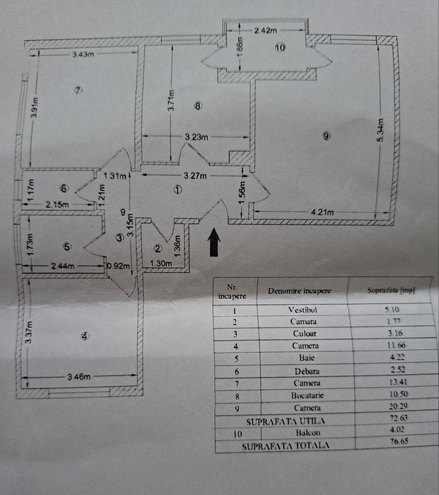 Apartament 3 camere , etaj 2 , preț 68000 euro