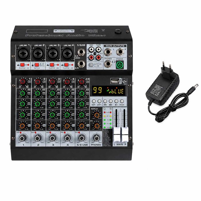 Pasiv mixer audio 6 canale KT6M Stereo canal USB Bluetooth 99 digital DSP efecte LED ecran