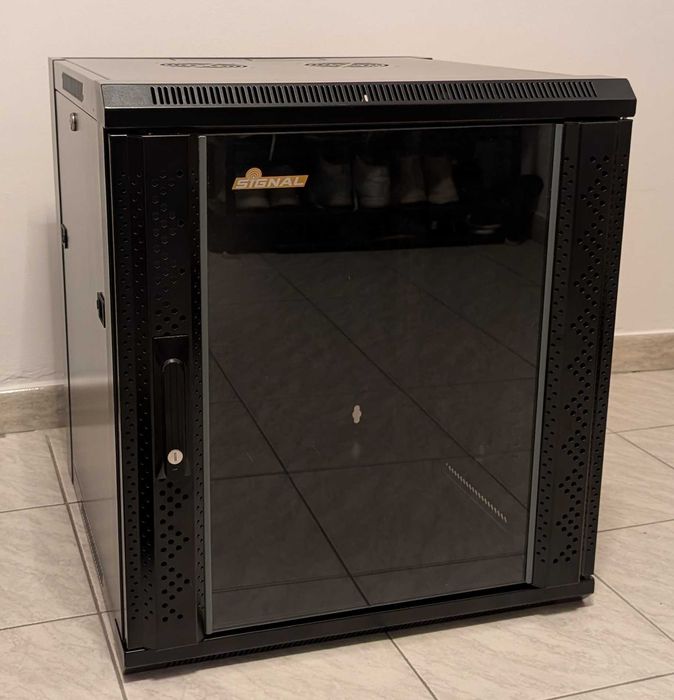 Rack 12U 19" 600x600mm, Signal cu ușă sticlă fumurie + Tavita