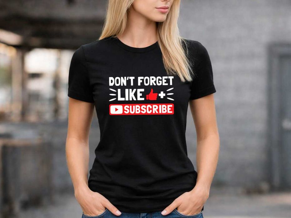 Дамска черна тениска „Don’t Forget Like & Subscribe“